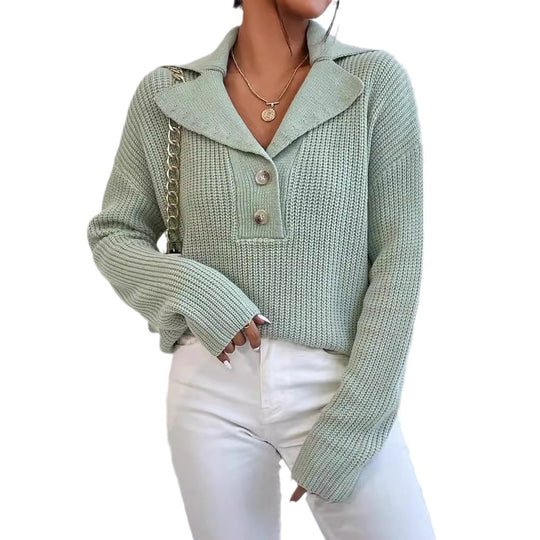 Damen gemütlicher Knit-Pullover mit Kragen R&B