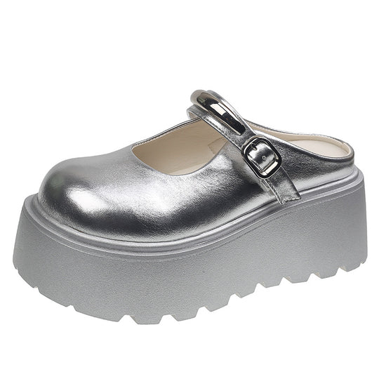 Damen Stilvolle Plateau-Mules mit verstellbarem Riemen und rutschfester Sohle R&B