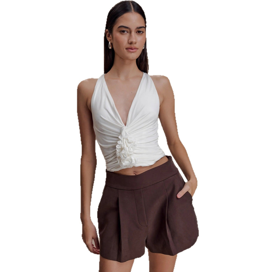 Damen Raffiniertes Top mit tiefem V-Ausschnitt und femininem Rüschendetail R&B