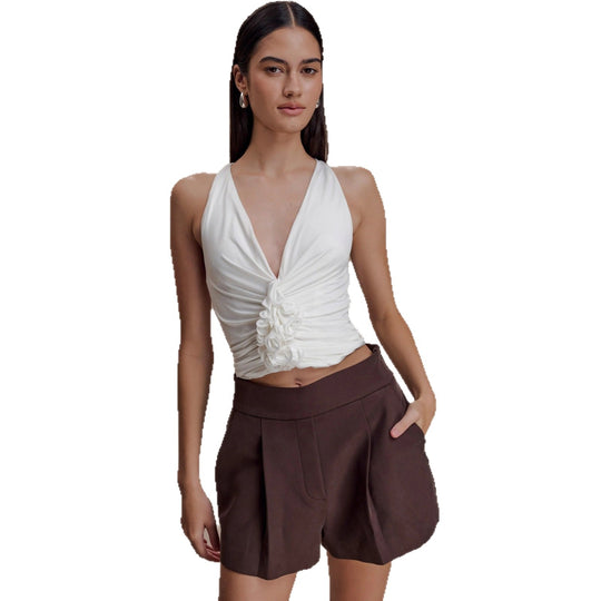Damen Raffiniertes Top mit tiefem V-Ausschnitt und femininem Rüschendetail R&B