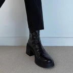 Damen Modische Stiefel mit Blockabsatz und glänzender Lederoberfläche R&B