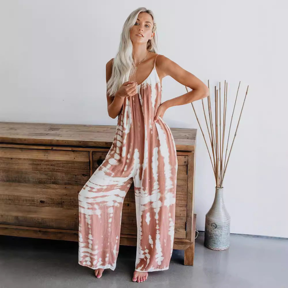 Damen Lässiger Maxijumpsuit aus leichtem Stoff mit Tie-Dye-Muster R&B