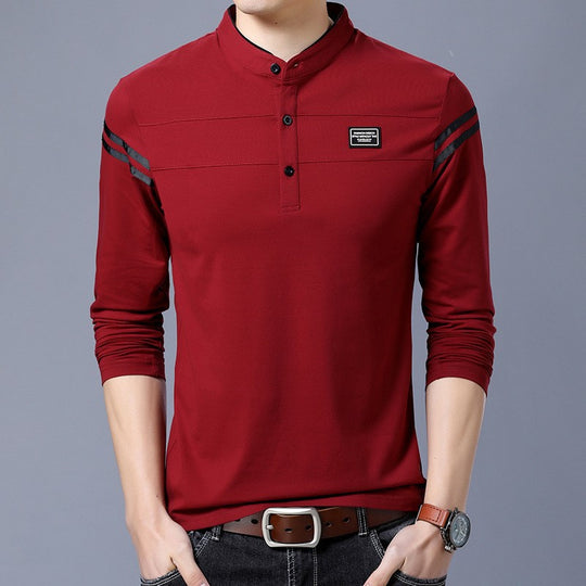 Herren Langarm-Henley-Shirt mit stylischen Kontraststreifen R&B
