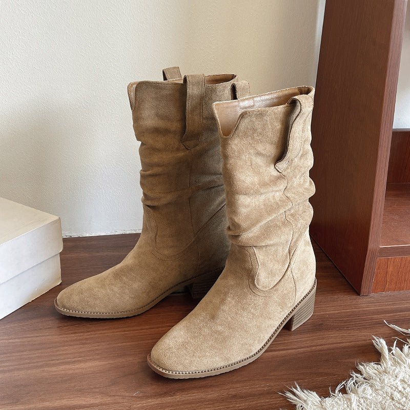 Damen modische Stiefel mit lässigem Falten-Design R&B
