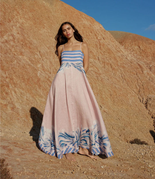 Damen Maxikleid mit dezenten Farbverlauf und floralem Muster R&B