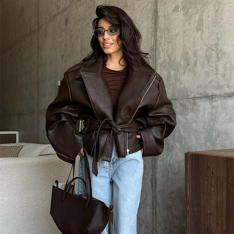 Damen Modische jacke mit großzügigem Schnitt und Taillengürtel