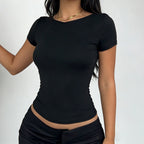 Damen figurbetontes T-Shirt mit elegantem Rückendetail R&B