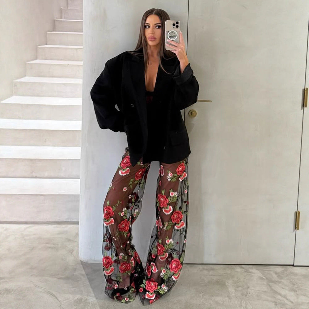 Damen Elegante Blazerjacke mit floralem Hosenanzug R&B