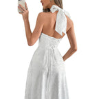 Damen Elegantes Midikleid mit tiefem V-Ausschnitt und fließendem Rock R&B