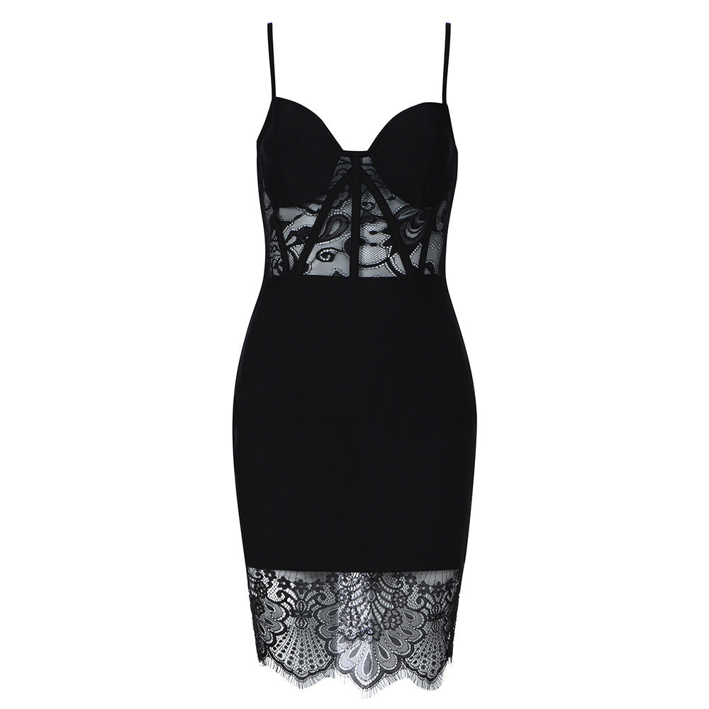 Damen Spitzen- und Satin-Mikrokleid mit eleganter Passform R&B