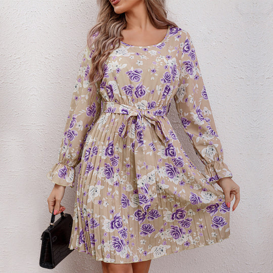 Damen Blusenkleid mit floralen Rüschendetails und Taillengürtel R&B