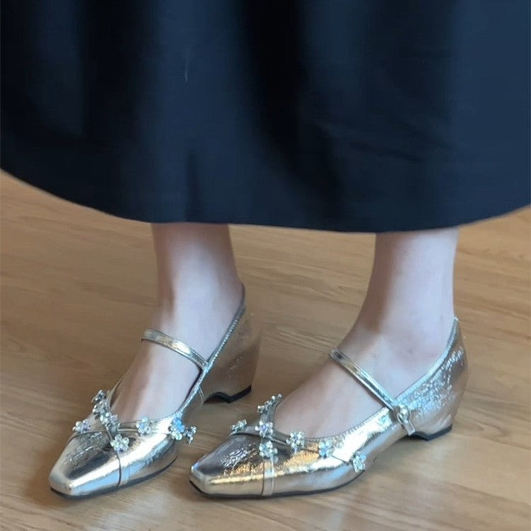 Damen elegante Ballerinas mit glamourösen Schmuckdetails R&B