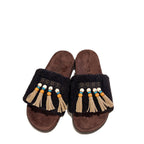 Damen Flauschige Pantoletten mit Boho-Design und Fransen EB