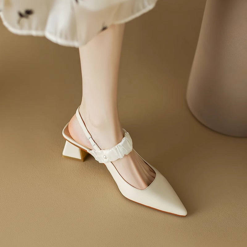 Damen Sling-Pumps mit dekorativem Riemchen und goldenem Blockabsatz R&B