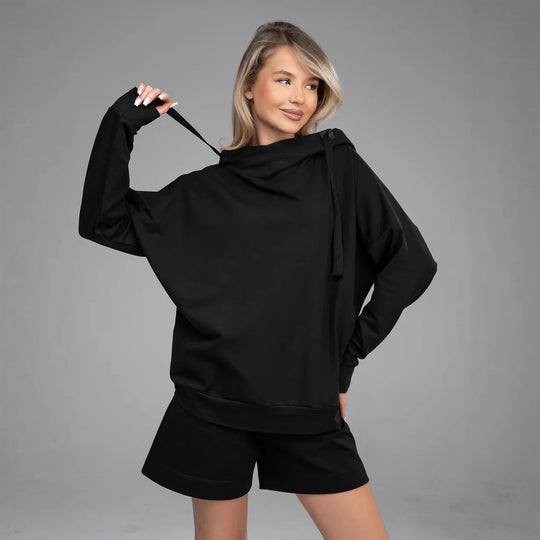 Damen lässiges Oversized Hoodie und Shorts Set R&B