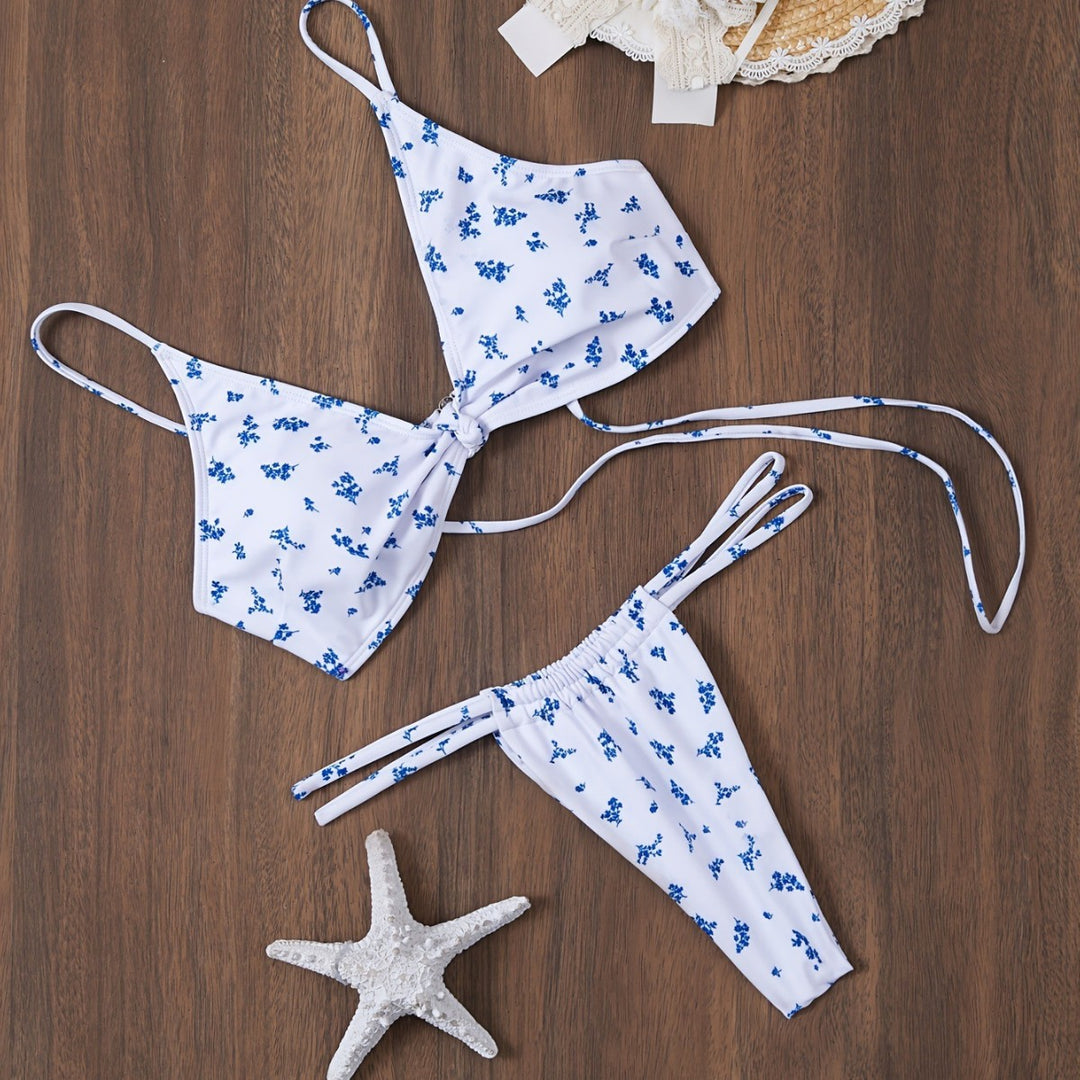 Damen Triangel-Bikini mit blumigem Muster und anpassbarem Bindesystem R&B