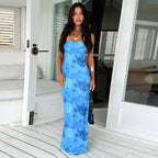Damen Elegantes Bandeau-Maxi-Kleid mit floralem Design R&B