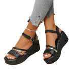 Damen Wedge-Sandaletten mit geflochtenem Riemendesign und elegantem Metallic-Detail R&B