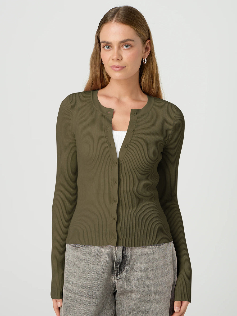 Damen figurbetonte Strickjacke mit Knopfleiste und langen Ärmeln R&B