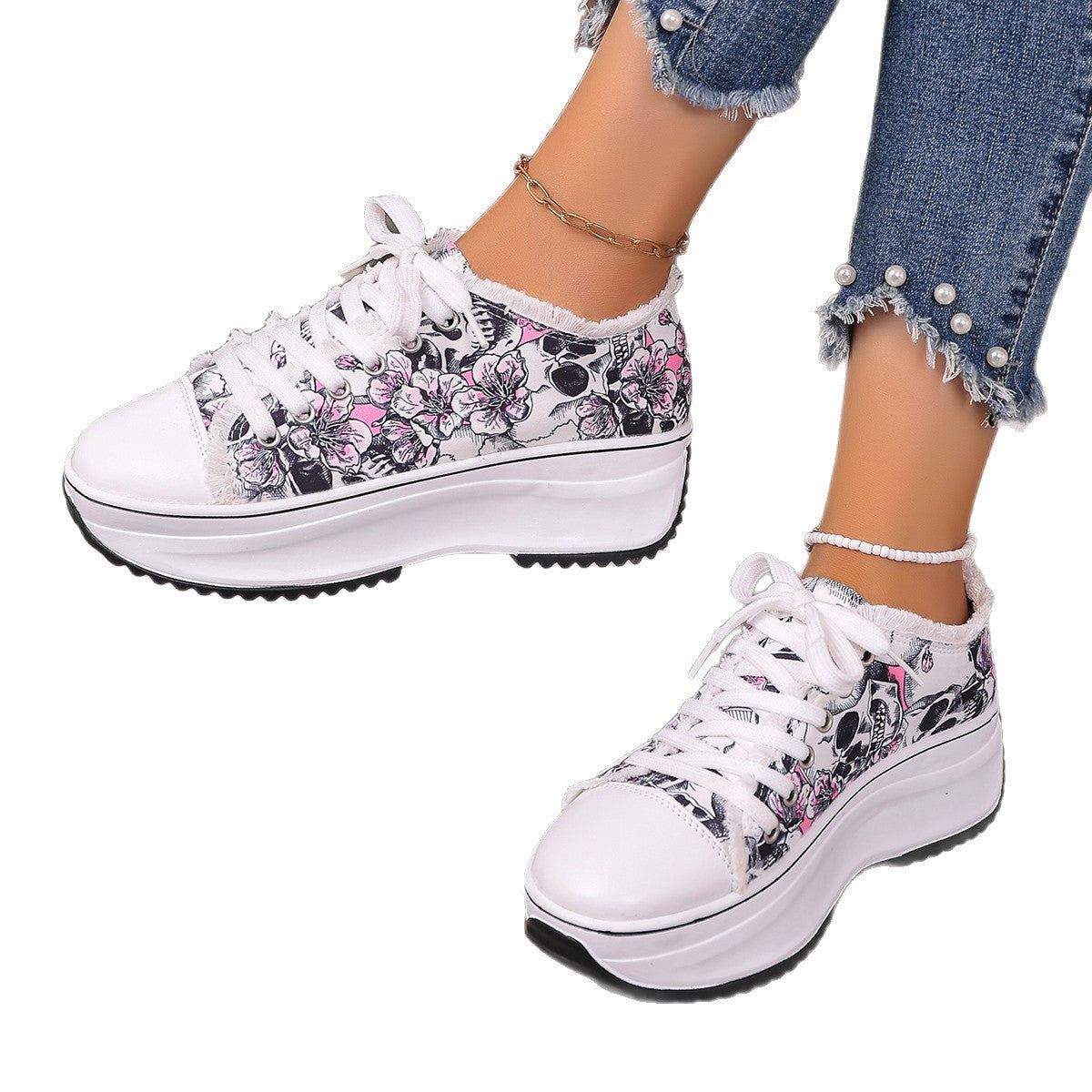Damen Modische Sneakers mit floralem Print und gepolsterter Sohle R&B