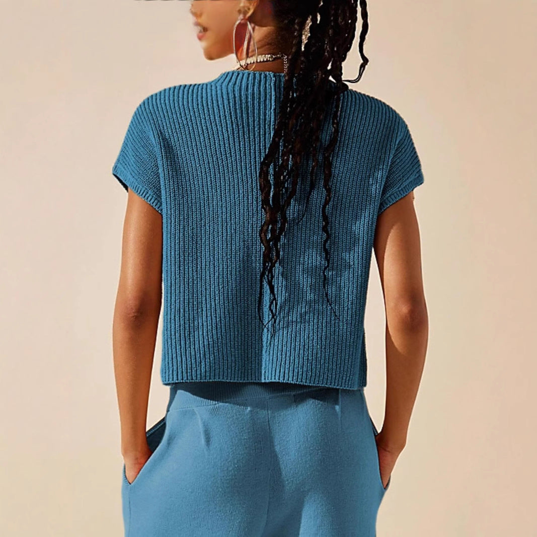 Damen lässiges Strick-Oberteil und weite Hose Set R&B