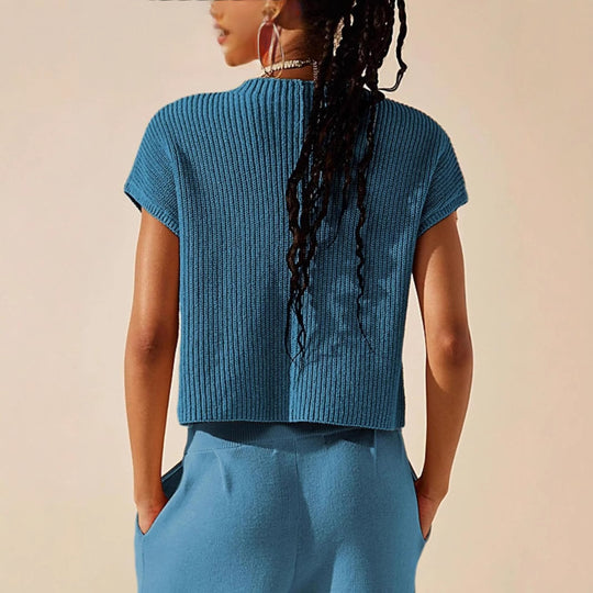Damen lässiges Strick-Oberteil und weite Hose Set R&B