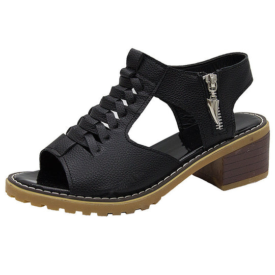 Damen elegante Sandalen mit geflochtenen Riemen und komfortablem Blockabsatz R&B