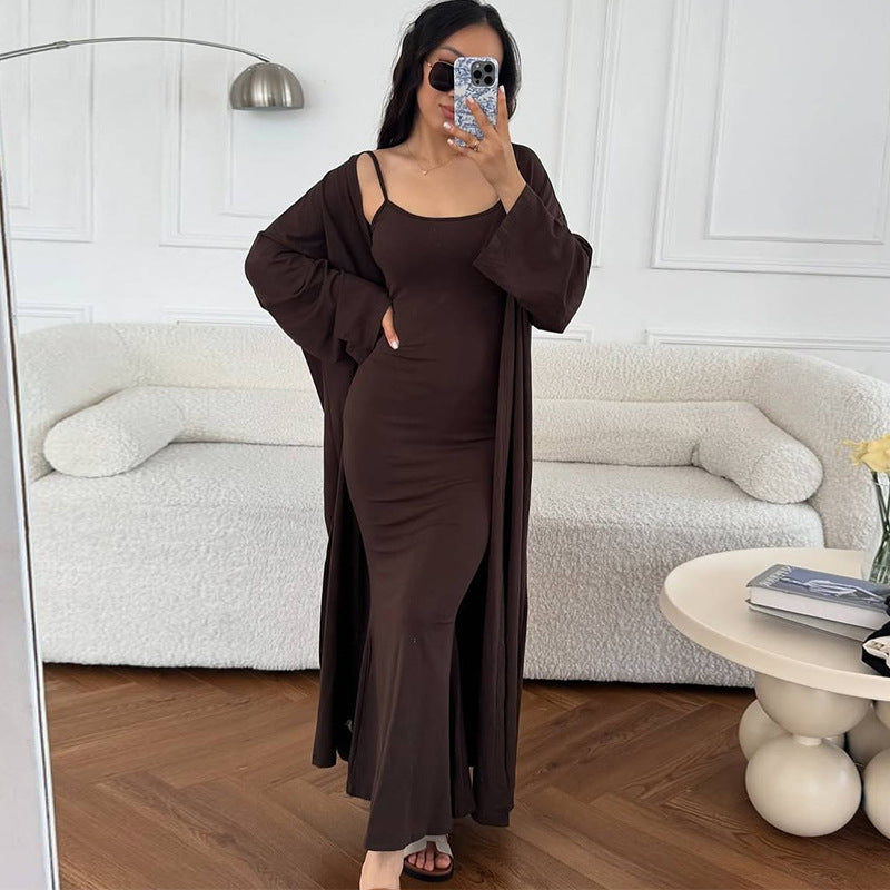 Damen Langes Etuikleid mit offenem Kimono R&B