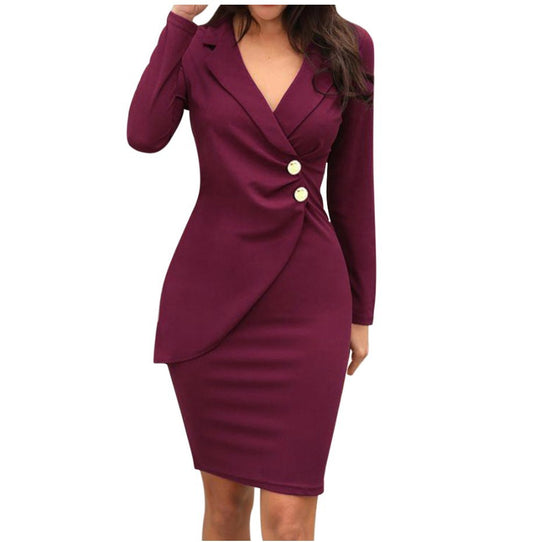 Damen elegantes Wickelkleid mit dekorativen Knopfdetails und tailliertem Schnitt R&B