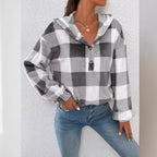 Damen Gemusterte Karo-Hoodie-Bluse R&B