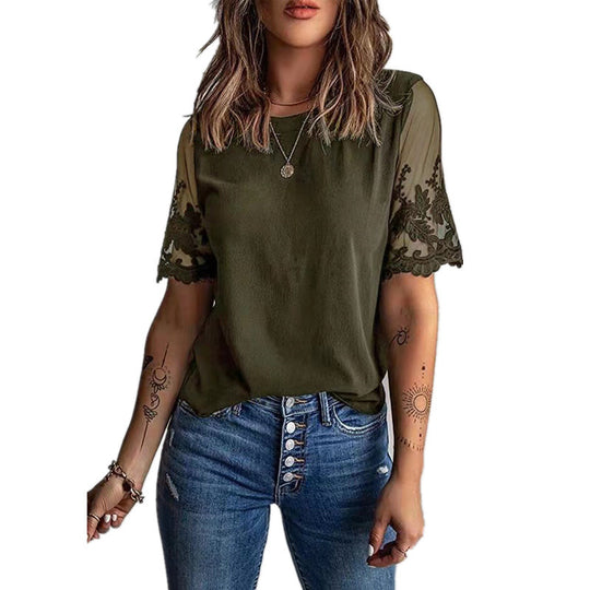 Damen Elegantes T-Shirt mit Spitze an den Ärmeln R&B