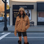 Damen Trendige Suede Jacke mit abnehmbarem Pelzkragen R&B