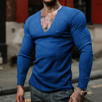 Herren langarm V-Ausschnitt Shirt mit strukturiertem Design R&B