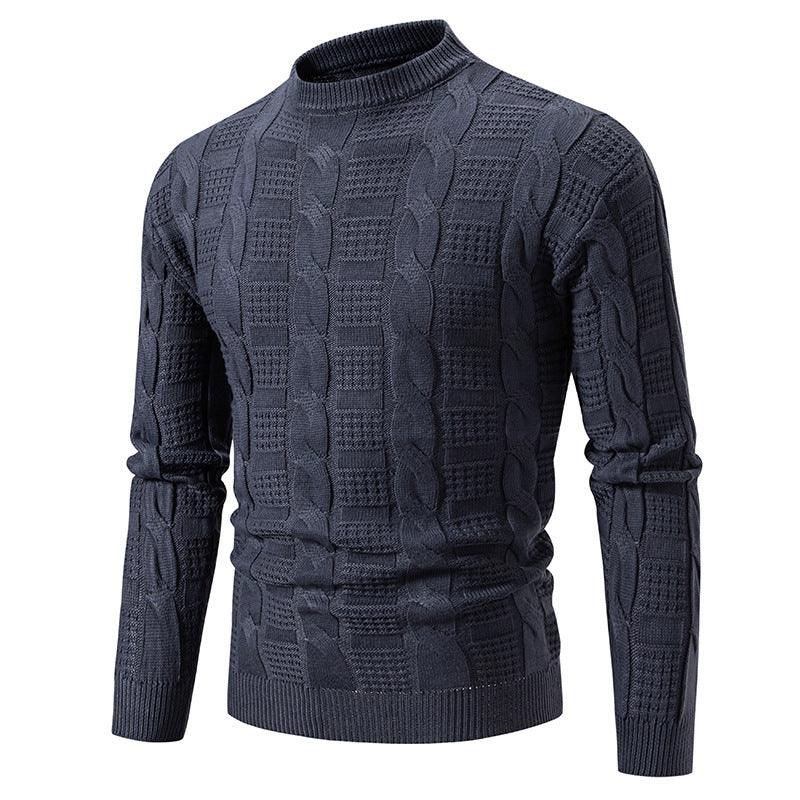 Herren eleganter Strickpullover mit hochgeschlossenem Kragen und Zopfmuster R&B