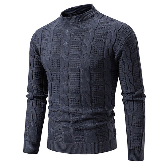 Herren eleganter Strickpullover mit hochgeschlossenem Kragen und Zopfmuster R&B