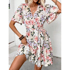 Damen Blumengemustertes Wickelkleid mit Taillengürtel R&B
