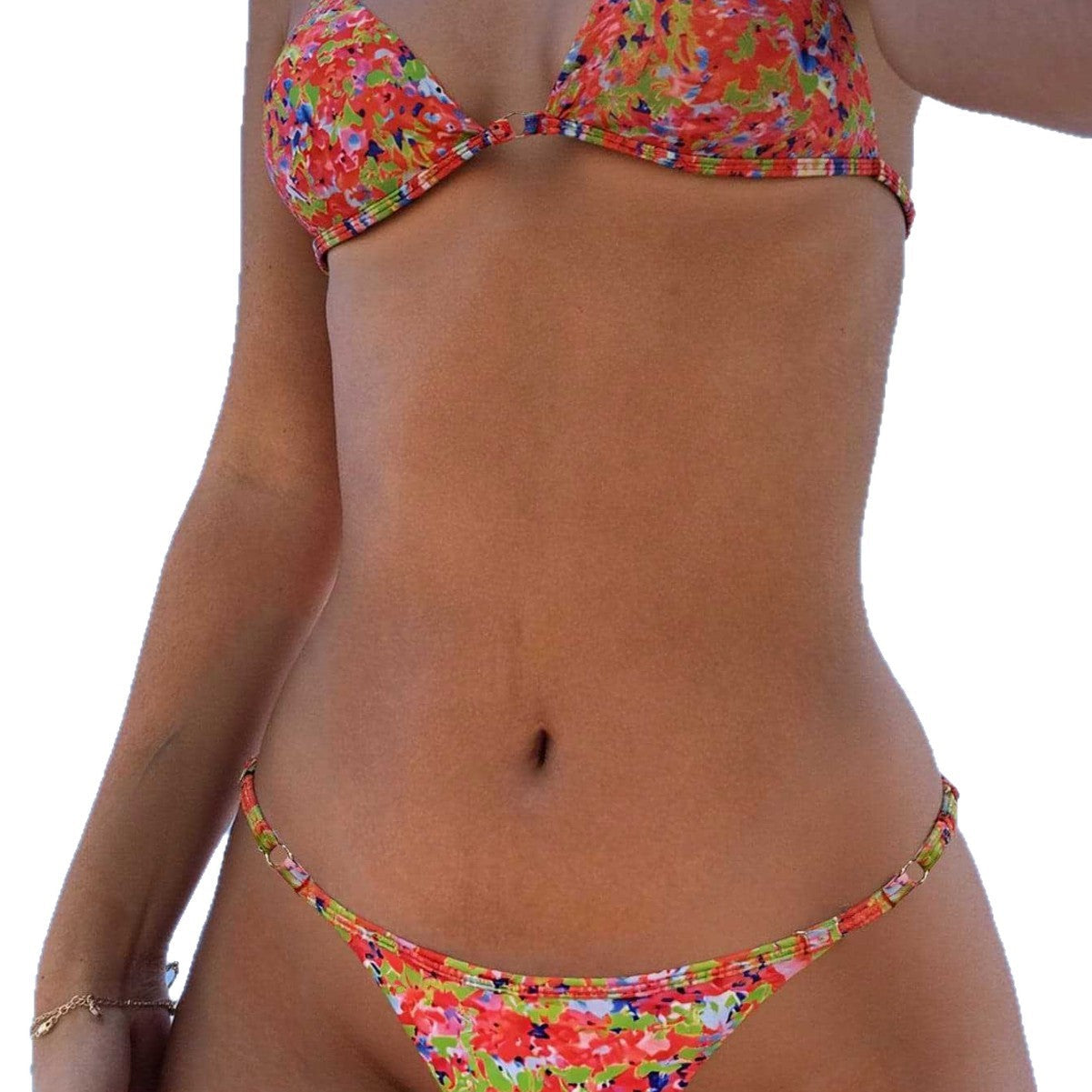 Damen Triangel-Bikini mit floralem Muster und verstellbaren Trägern R&B