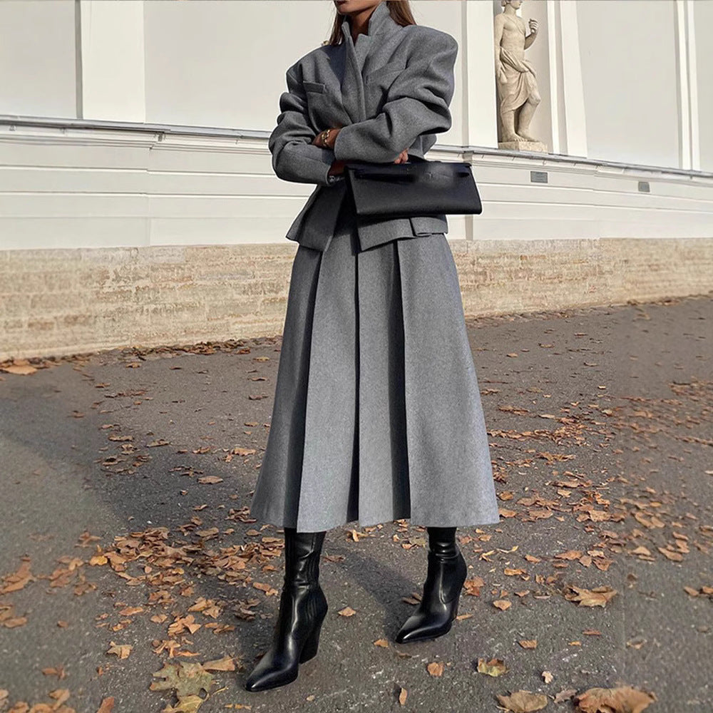 Damen elegante Oversize-Jacke mit hohem Kragen und strukturierten Ärmeln R&B