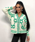Damen Strickjacke mit grafischem Muster und Knopfdetails R&B