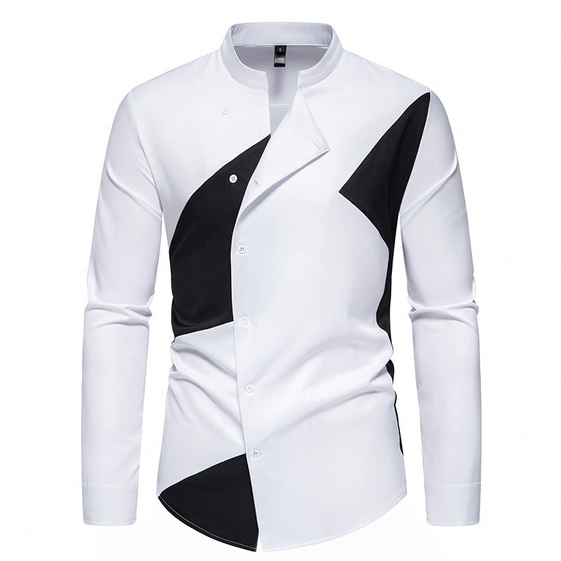 Herren modisches Designerhemd mit asymmetrischem Schnitt und innovativem Knopfdesign R&B