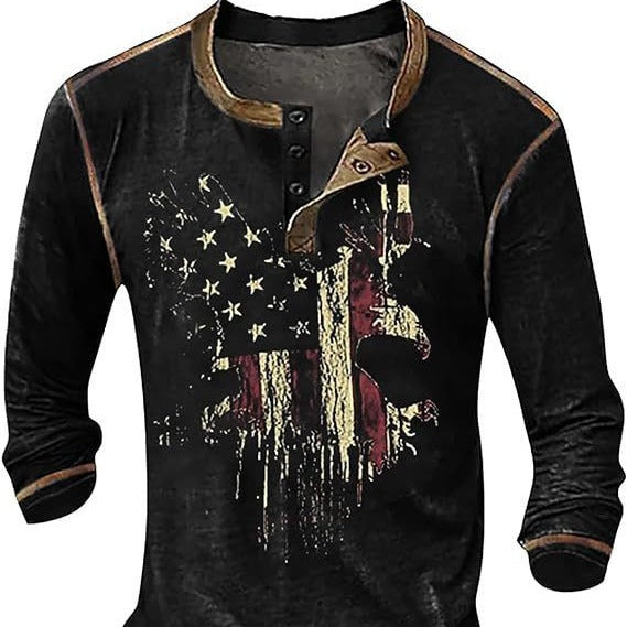 Herren Langarmshirt mit künstlerischem Grafikdruck und praktischem Knopfverschluss
