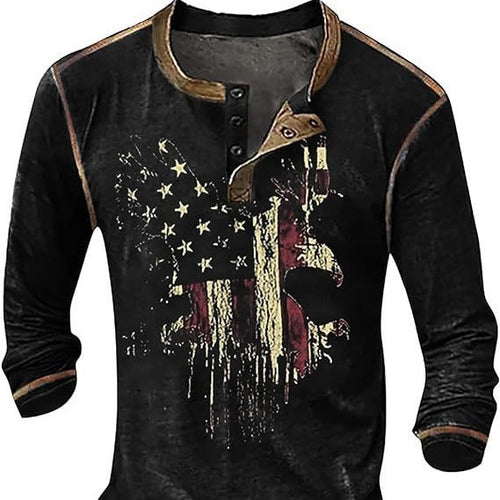 Herren Langarmshirt mit künstlerischem Grafikdruck und praktischem Knopfverschluss R&B