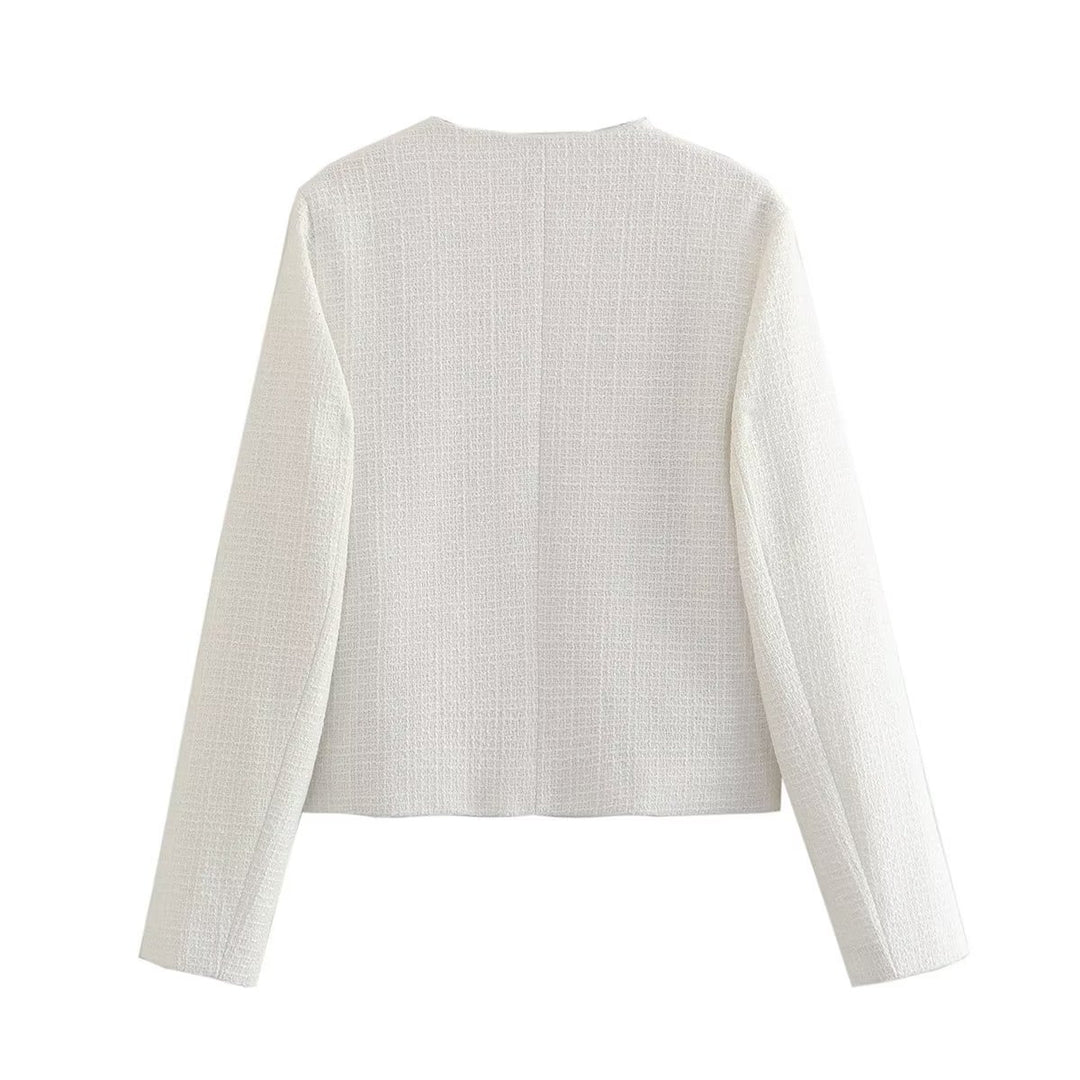 Damen Kurze Tweedjacke mit dekorativen Knöpfen R&B