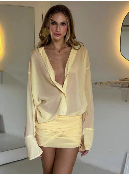 Damen Elegante Bluse mit übergroßem Schnitt und raffinierten Wickeldetails R&B