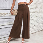 Damen Weite Hose mit eleganten Falten und hochwertigem Taillengürtel R&B