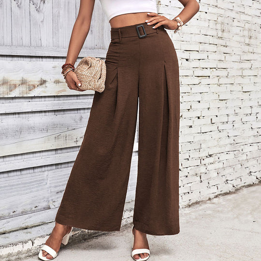 Damen Weite Hose mit eleganten Falten und hochwertigem Taillengürtel R&B