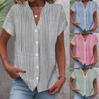 Damen Kurzarm-Bluse mit V-Ausschnitt und Streifenmuster R&B