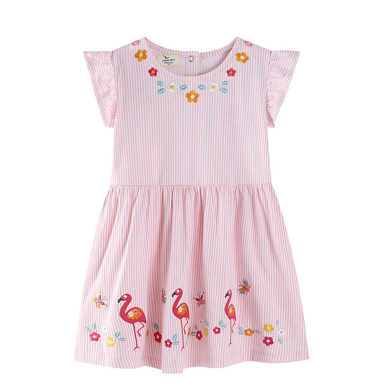Mädchen Sommerkleid mit floralem Design und verspielten Flamingo-Applikationen R&B