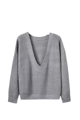 Damen Strickpullover mit tiefem V-Ausschnitt und lässiger Passform R&B