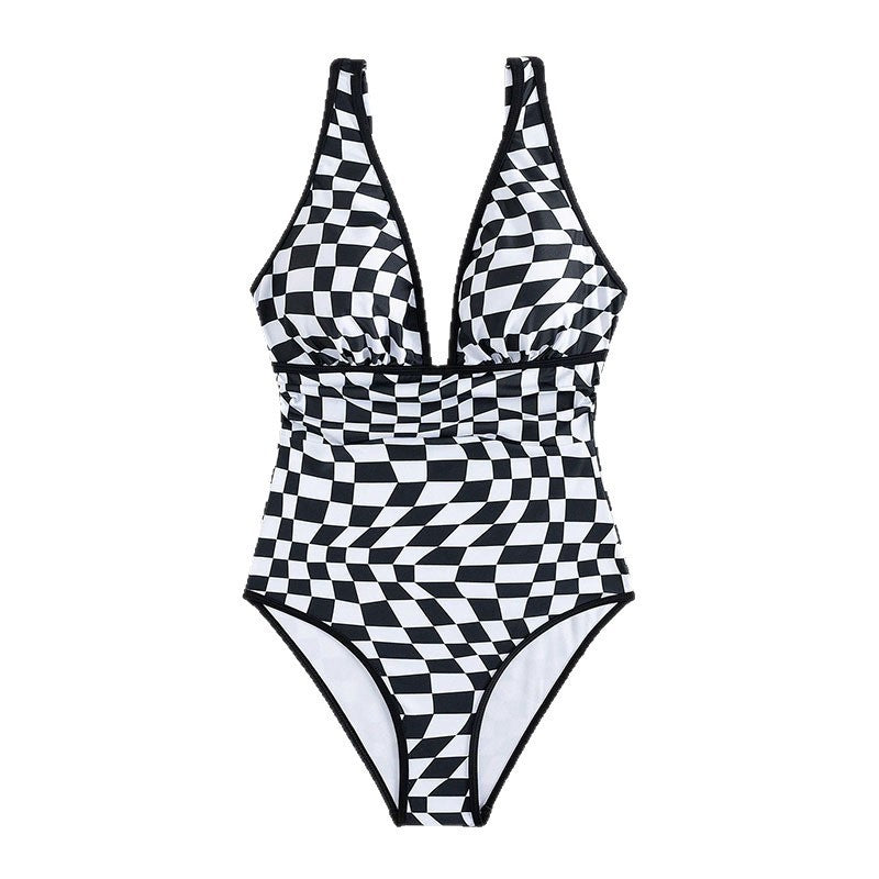 Damen Einteiler Badeanzug mit aufregendem Schachbrettmuster und figurbetonendem Design R&B